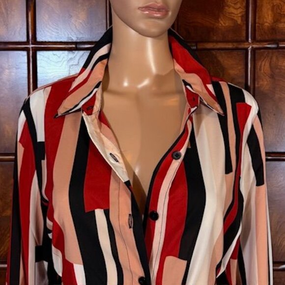 NWOT G by Giuliana Red Multi Stripe Side Slit Belted Maxi Dress Maxi Cardigan - Picture 8 of 16